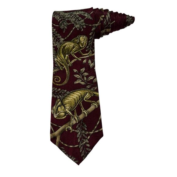 Endangered Species Solomon Rainforest 1998 Marc Dennis Iguana Necktie Silk - Picture 1 of 7